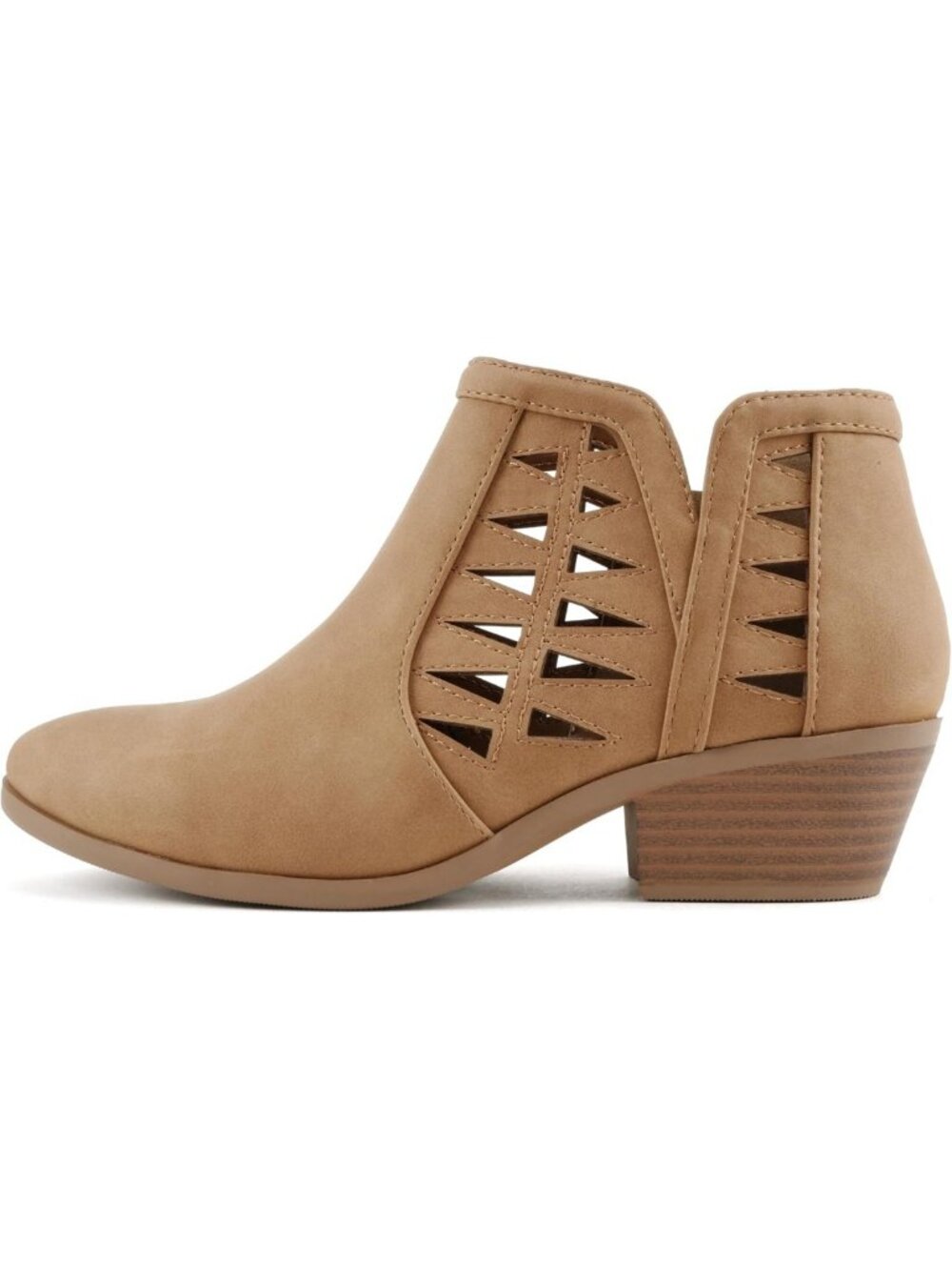 Perforated Cut Out Block Heel Ankle Booties for Women - Wide Fit Available